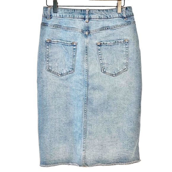 Target Wild Fable Button Front Knee Length Distressed Denim Jean Skirt Women 6 - Picture 6 of 9
